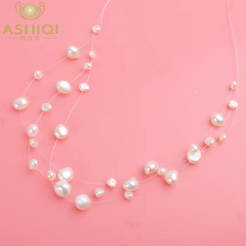 ASHIQI Multilayer White Natural Baroque Pearl Choker Necklace for Women Simple Style Handmade DIY Wedding Party Jewelry gift