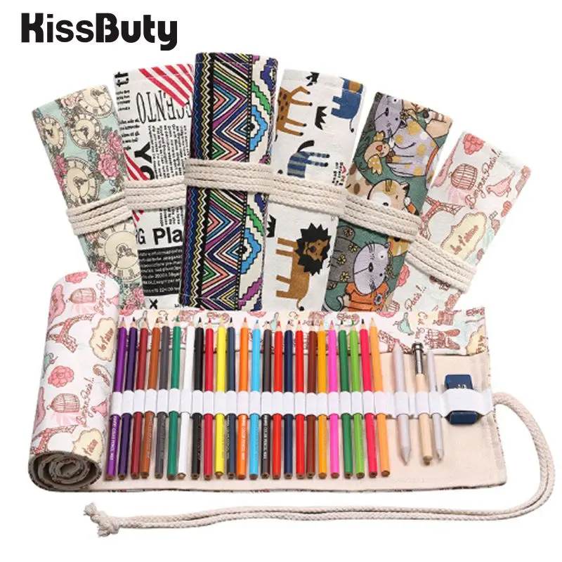 

72 Holes High Capacity Roll Colored Pencil Case Kawaii School Painting Canvas Pen Bag for Cute Large PencilcaseStationery