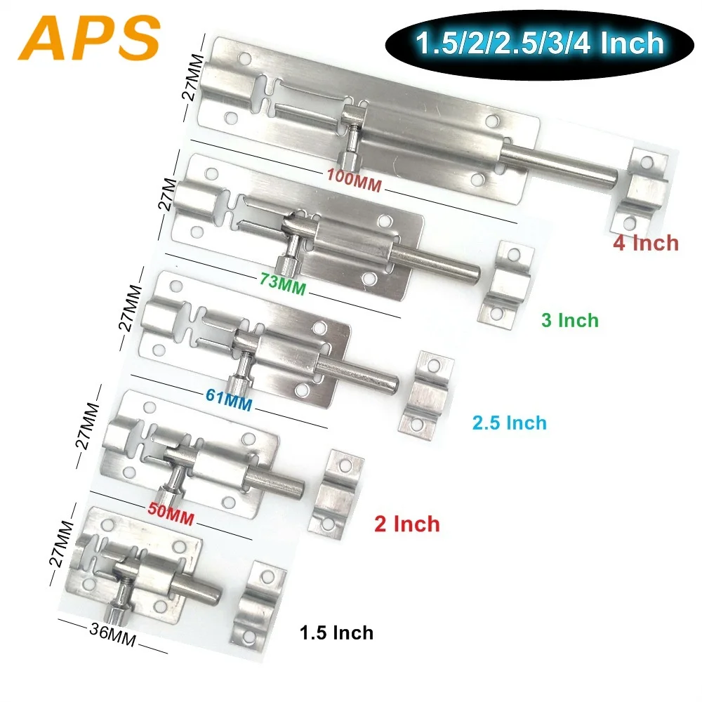 1Pcs 1.5/2/2.5/3/4 Inch Stainless Steel Door Latch Sliding Lock Bolt Latch Hasp Staple Gate Safety Lock