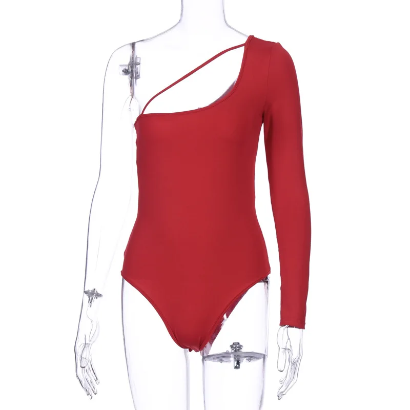 Winter temperament sexy womens one-shoulder long-sleeved  Sexy Bodycon Bodysuit Long Sleeve Sheath Basic Overalls Women Body