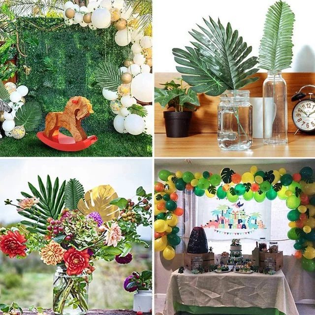 72 Pcs Mesterséges Pálma Trópusi Levelek Dzsungel Dekorációk A Tengerparti Baba Zuhany Esküvői Születésnapi Dekorációkhoz - Image 6