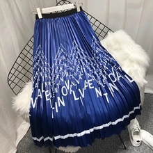 Весна, Новое поступление, европейская эластичная плиссированная юбка с рисунком из мультфильма, юбки до середины икры в уличном стиле