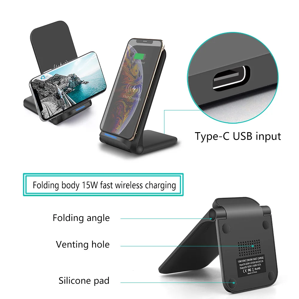 FDGAO 15W Qi Fast Wireless Charger Stand Charging Pad For Samsung S9 S10 For iPhone 11 Pro X XS MAX XR Xiaomi 9 Huawei P30 Pro