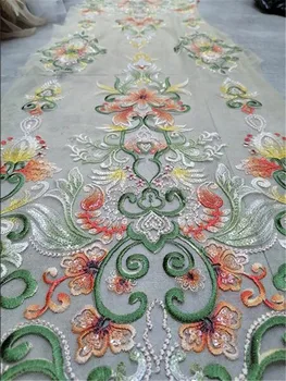 

Popular sequin embroidery French mesh lace fabric ethnic style African sequin embroidery Nigerian style clothing, dress fabric