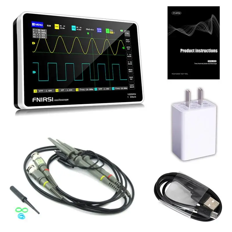 FNIRSI ADS 1013D Portable Digital Tablet Oscilloscope Dual Channel 100M Bandwidth 1GS Sampling Rate Touching Screen Oscilloscope
