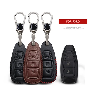 

Leather Car Smart Key Fob Case Cover for Ford Mondeo Focus Fusion Fiesta S MAX Ranger Mustang Ranger Kuga Explorer Keyring Chain