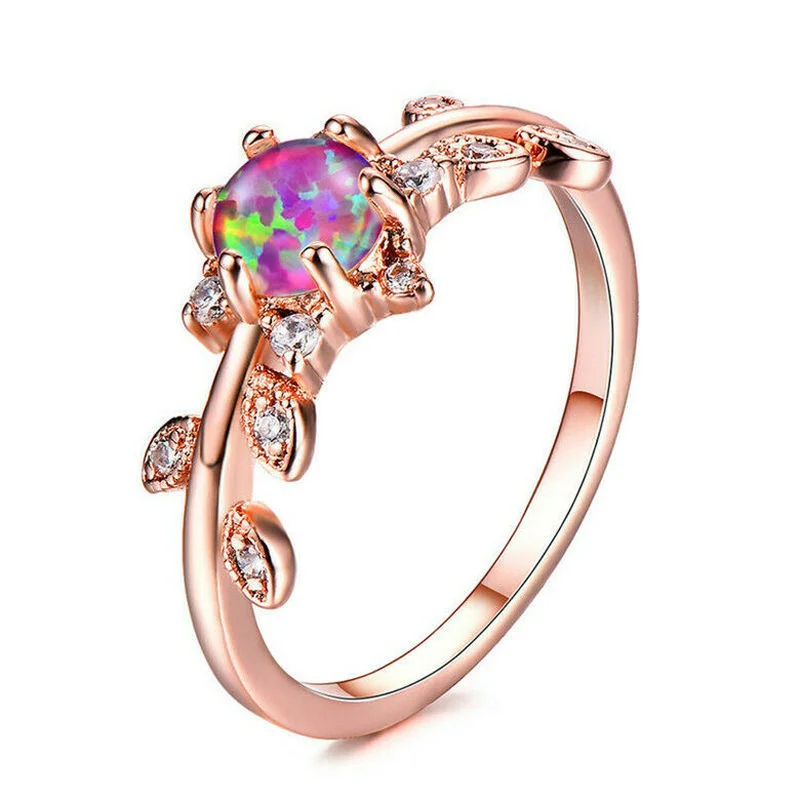 Rose Gold Plated Oval Cut Pink Simulated Opal Rings Wedding Engagement Jewelry Size 6-10