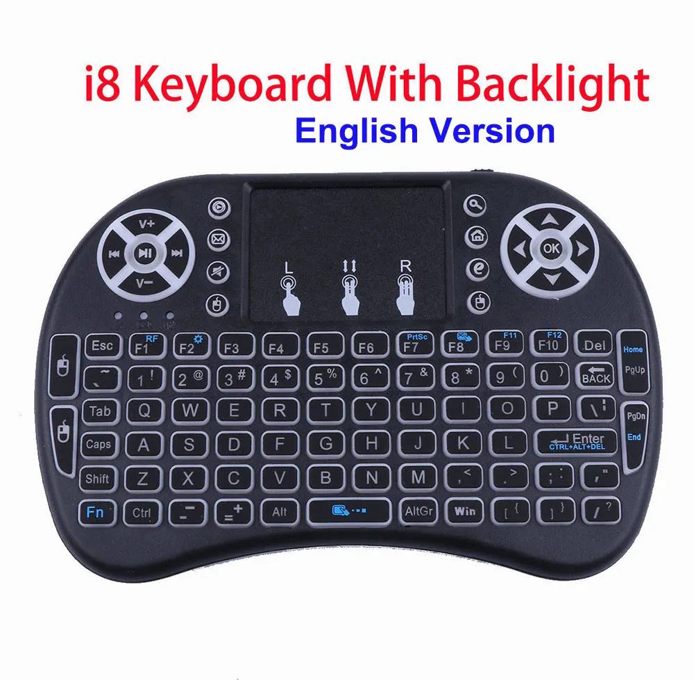 Mecool air mouse Клавиатура с дистанционным управлением i8 с подсветкой мини английская Сенсорная панель мини беспроводные клавиатуры для Smart android tv Box - Цвет: I8 english light