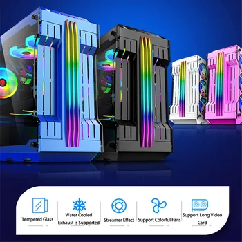 

RGB Light Bar Computer Case ATX/M-ATX/ITX Water Cooling E-Sports Wind Gaming PC Case Tempered Glass Panels For Gaming Computer