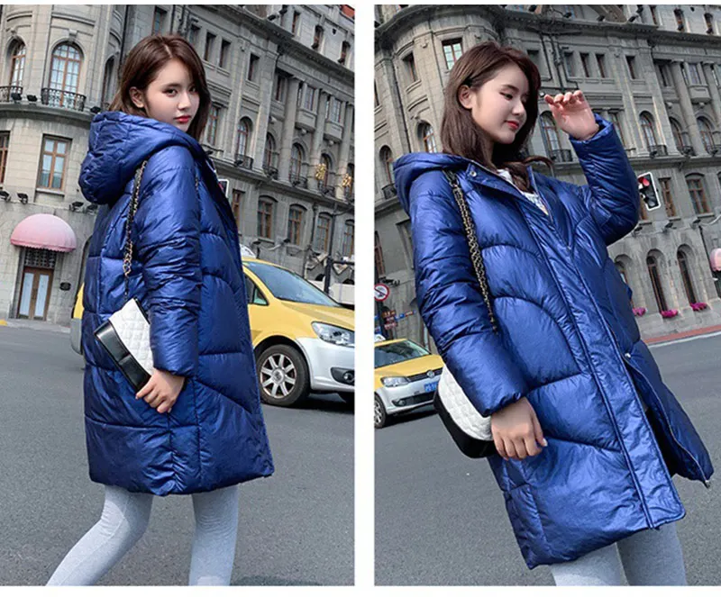 Корейские женские парки, зимняя длинная Теплая стеганая хлопковая Свободная Женская куртка, пальто, модные женские куртки в стиле пэчворк