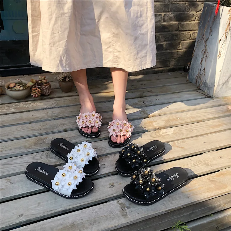 

Europe And America New Style Simple Flower Slipper Women's Summer Fashion Single-strap Slipper Casual Beach Sandals Women's Oute