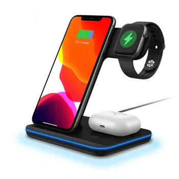 

Desk Lamp 3 IN 1 Wireless Charger Station 15W Fast Charging For Mobile Phone Watch Earphones