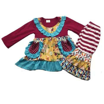 

New arrivals baby girl clothing set with floral fabric bell pants
