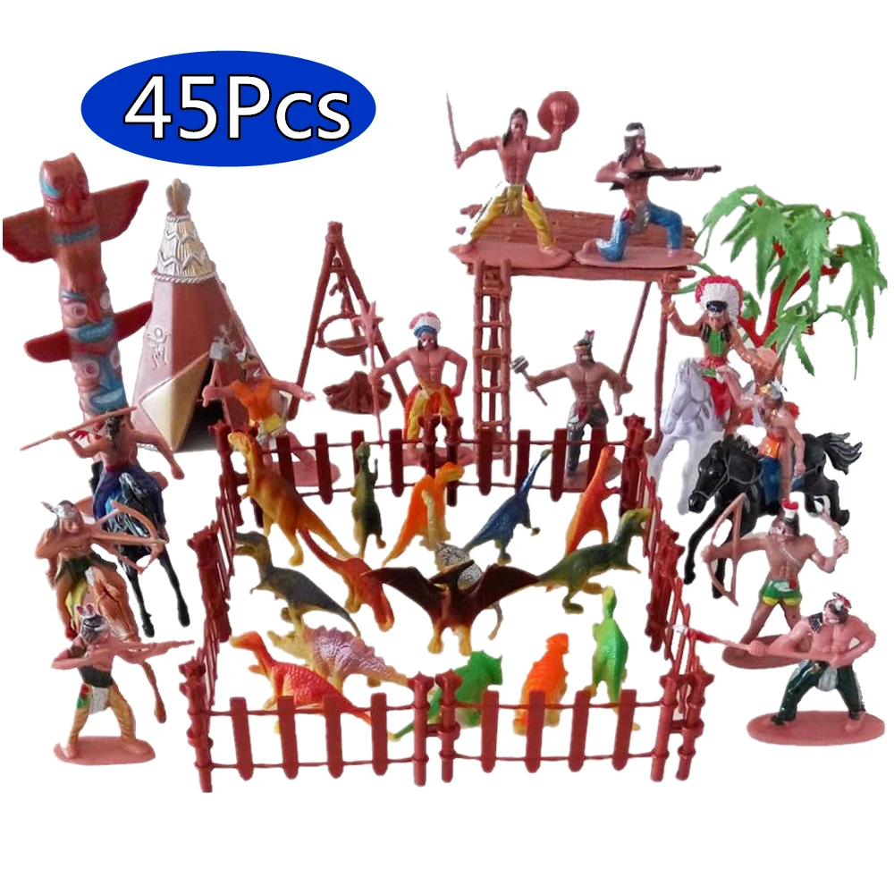 Dinosaurios indios de plástico, 45 piezas, modelo, figuras, juguete, tienda  de campaña, tótem, juego en miniatura, regalo para niños, soldado|Militar  figuras de acción| - AliExpress
