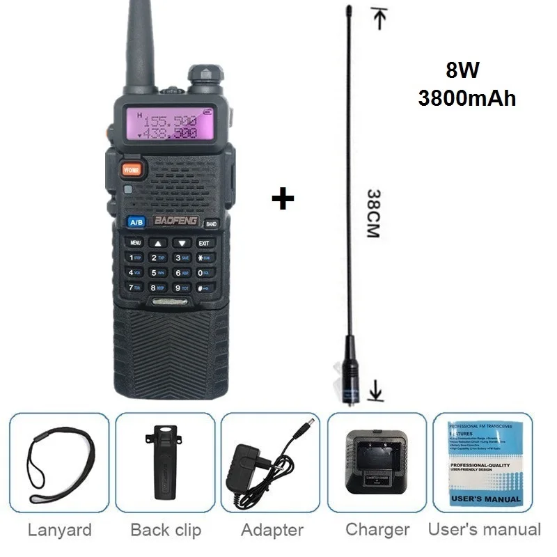 add antenna 8 Вт BAOFENG UV-5R рация 10 км двухсторонняя радиостанция UHF VHF двухдиапазонный приемопередатчик Ham CB радио Охота Woki Toki UV 5R - Цвет: add antenna