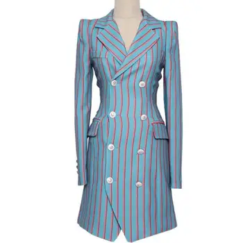 

2020 autumn new fashion striped blazer women Slim double-breasted OL professional suit jacket