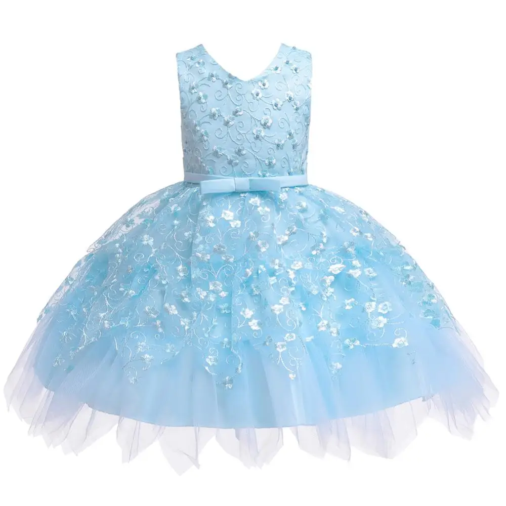 Красивое платье на первый день рождения для девочек, для новорожденных, малышей, платье принцессы на год детское нарядное платье на выпускной, одежда для девочек - Цвет: sky blue