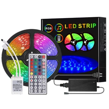 

EU Plug,5050 Light Strip Epoxy Resin Waterproof RGB Color Soft Light Strip 44 Key Controller Set 5M 150LEDS