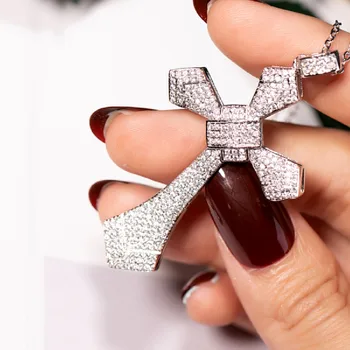 

Luxury Big Cross Pendant Pave 300pcs Diamond 925 Sterling silver Cross Pendant Gemstone Necklace for Women Men Wedding Jewelry