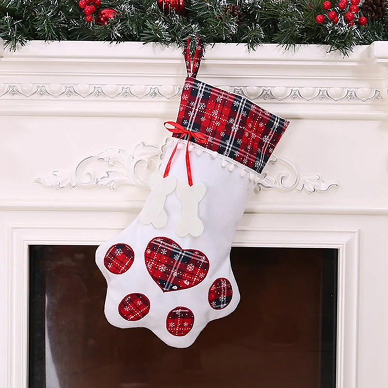 20*45 см, клетчатый рождественский чулок для питомцев, новогодний подарочный мешок для питомцев, собак, кошек, рождественские товары, подвесные украшения на елку, Navidad - Цвет: RD