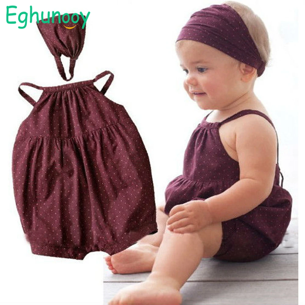 Girl Outfits Romper Headband Harnesses Newborn-Baby Infant Summer Red Round-Dots Deep