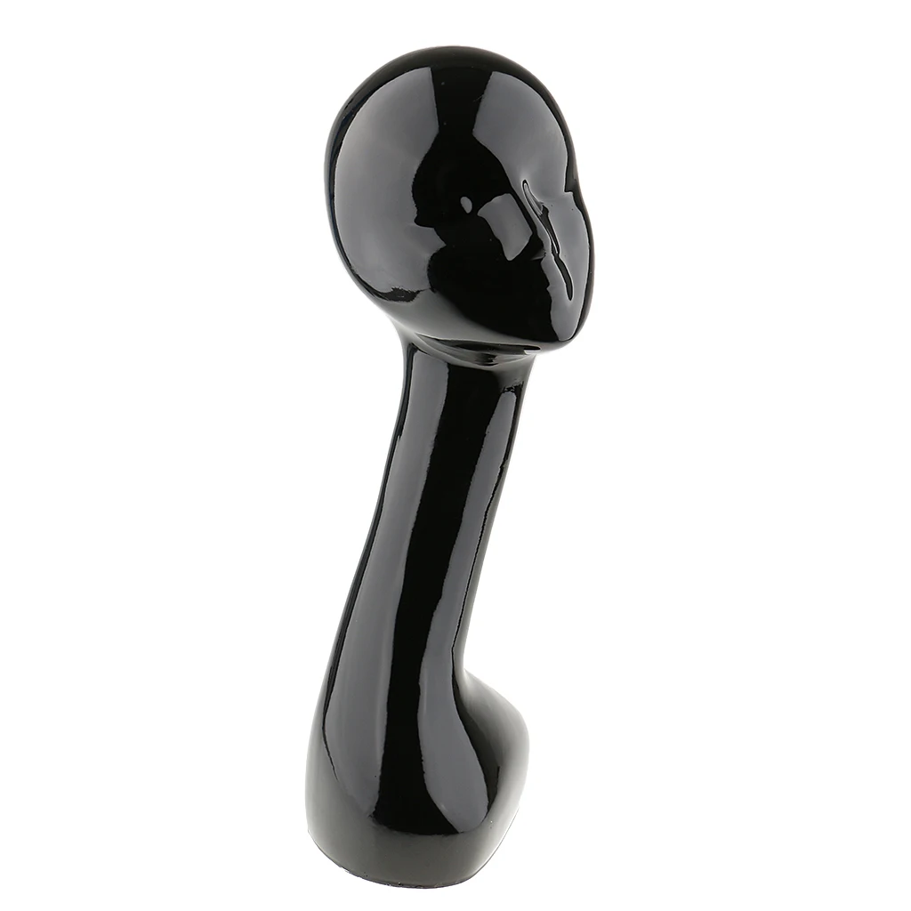 Mannequin Female ABS Plastic Long Neck Head Model Hair Hat Wig Glasses Necklace Display Showcase Stand Black
