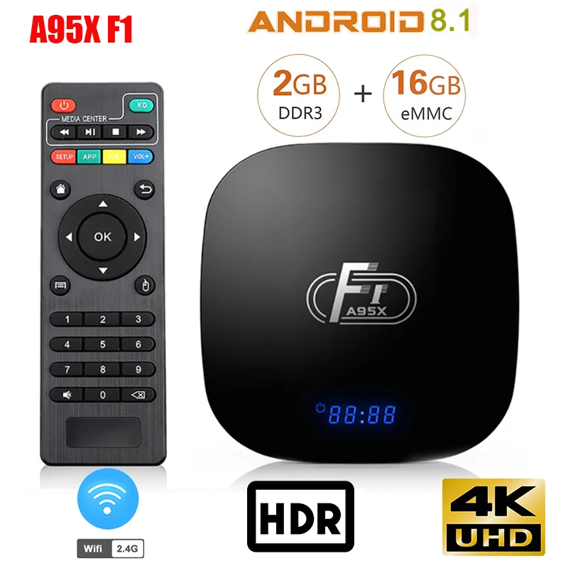 ТВ приставка A95X F1 на Android 8 1 дюйма Amlogic S905W 4 ядра 2 + 16 ГБ eMMC 4G 4K Wi Fi|ТВ-приставки и