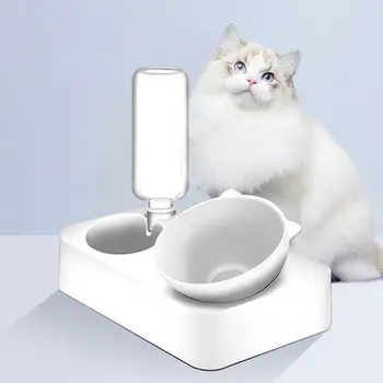 

Adjustable Pet Dog Cat Feeder Water Bowl Pet Food Dish Automatic Bowl Pet Supplies Pet Cats Oblique Double Bowl With Holder