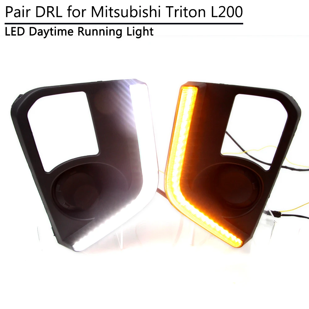 Day Light for Mitsubishi Triton L200 2019 LED DRL Daytime Running Reverse Fog Cover with Yellow Dynamic Turn Signal |