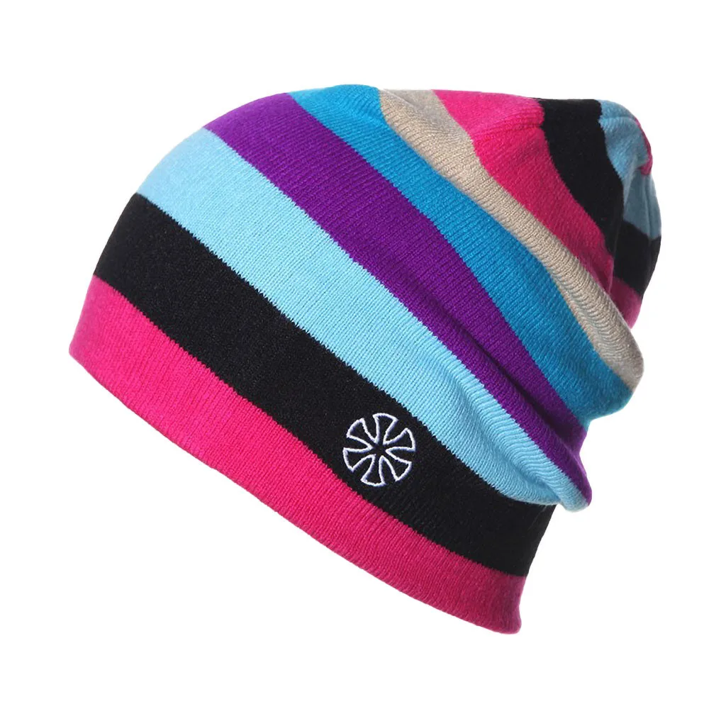 Winter Men Women Ladies Beanie Ice Cap Rainbow Ski Hat Double Knit Warm Ski Hat Outdoor Beanie Snowboard Hats Riding Cap Bonnet