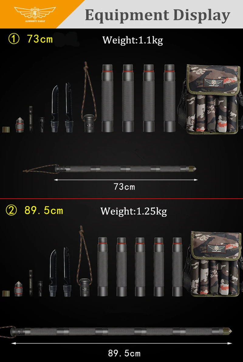 XC Multifunction Camping Hiking Walking Sticks Alpenstock Outdoor Aluminum Alloy Defense Tactical Stick Portable Camping Tools  (10)