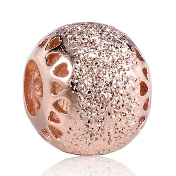 

New 925 Sterling Silver Bead Charm Rose Gold Cut-out Glittering Love Hearts Beads Fit Women Bracelet Bangle DIY Jewelry