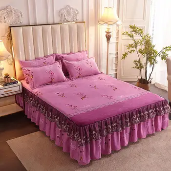 

Winter Warm Flannel Mattress Cover 1 Pcs Bed Skirt Soft Bedsheet Bed Sheets King Queen Full Twin Size Fitted Sheet Pillowcase