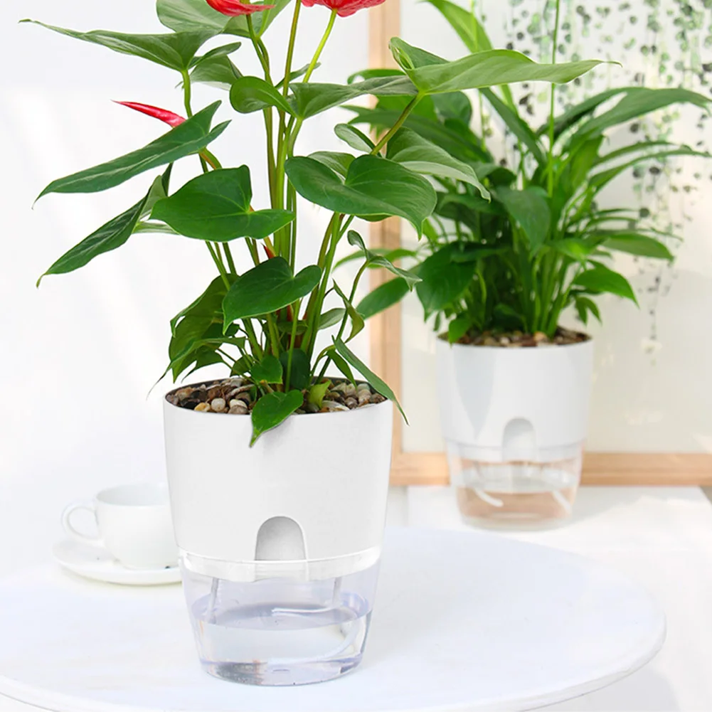 2 Layer Hanging Plastic Wall Planter Basket Self Watering Plant Flower Pot Vase Water Container Plastic Flower Planter Stand
