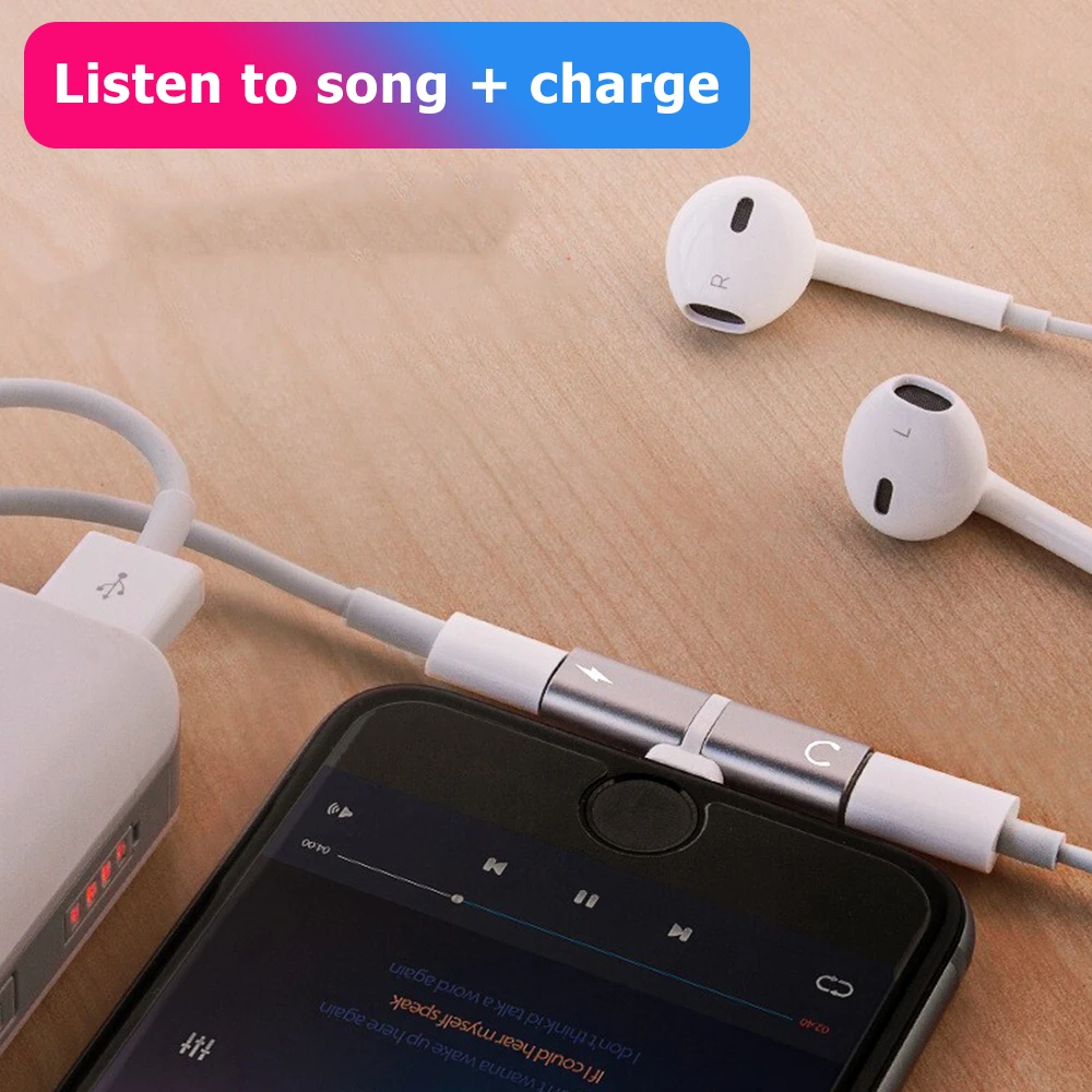 Разъем для наушников, разъем AUX, конвертер для Apple, для iOS, аудио, двойной, 2 в 1, зарядный адаптер для iPhone XR XS Max