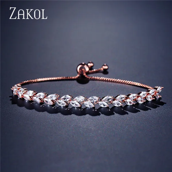 Rose Gold Color 4 ZAKOL модные ювелирные изделия невесты белого цвета в виде листа, очаровательный браслет с кубическим цирконием и браслеты с прозрачными CZ кристаллами, браслеты для женщин FSBP061 - Окраска металла: Rose Gold Color 4