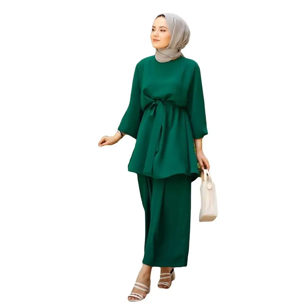 Conjuntos de 2 piezas para mujer musulmana, Tops y pantalones de Dubái, trajes para mujer, caftán, Omán, Hijab turco, vestido islámico, Ropa de Ramadán