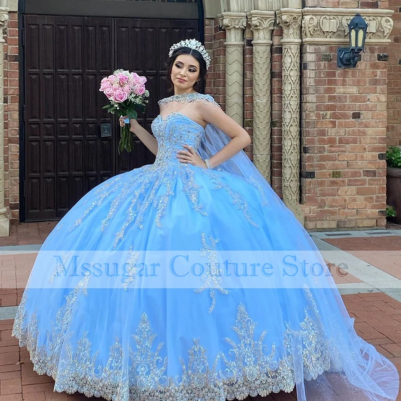 

Потрясающие синие платья Quinceanera 2022 с деформированным сердечком аппликация для выпускного вечера вечерние платья 15 лет