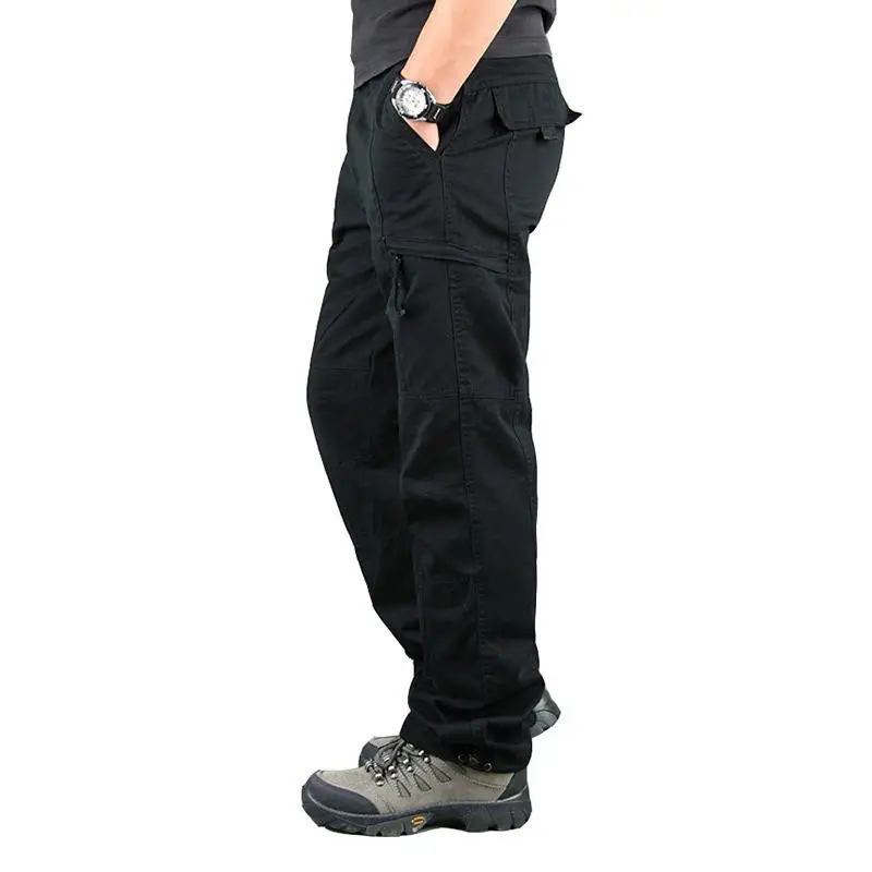 Men's Overalls Cotton Pants Utility Multi-pocket Outdoor Sports Casual Loose Straight Military Tactical Cargo Trousers