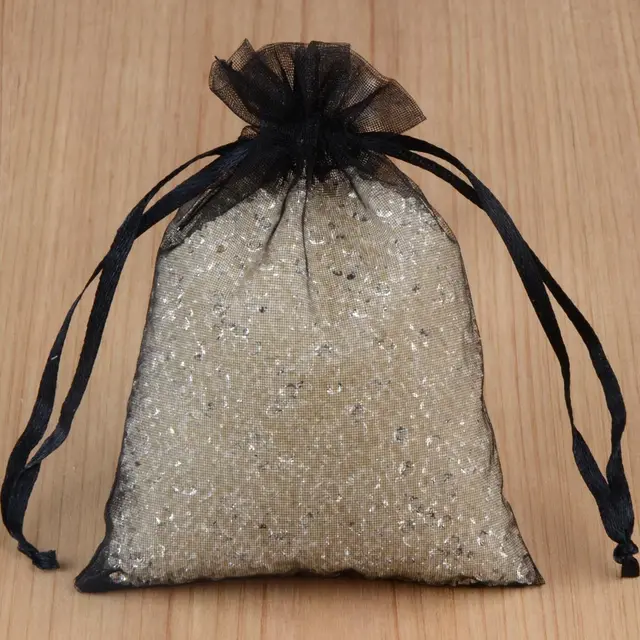 100pcs 24 Colors Jewelry Packaging Bag 5*7 7*9 9*12 10*15cm Organza Bags Gift Storage Wedding Drawstring Pouches Wholesales 2 Black