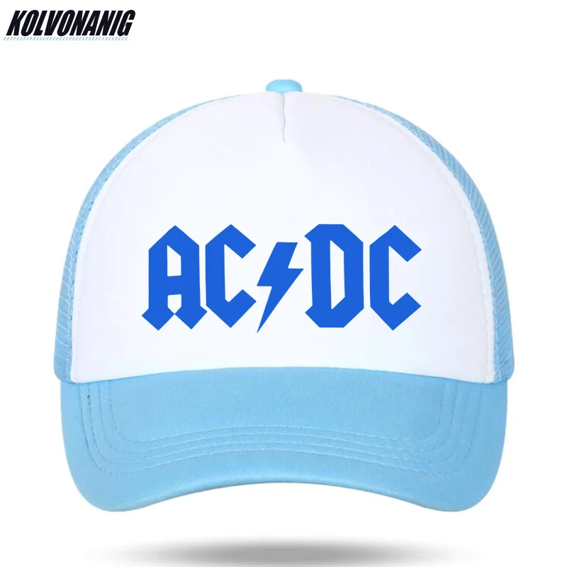 Летняя Модная хлопковая бейсболка с сеткой с принтом s ACDC для мужчин хэви-метал, рок AC/DC хип хоп Snapback кепки солнцезащитные унисекс - Цвет: Sky Blue