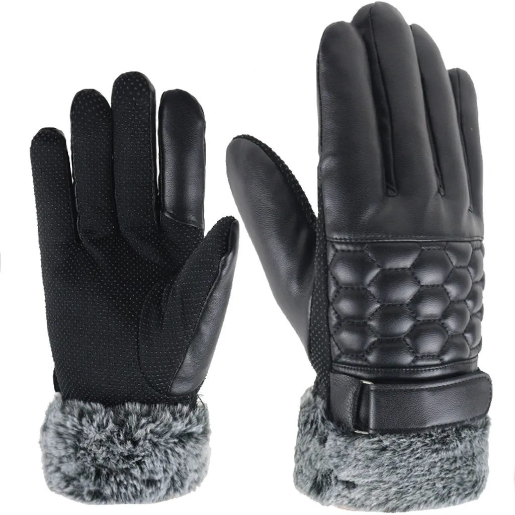 Мужские зимние перчатки, перчатки на полный палец, толстые плюшевые теплые мотоциклетные лыжные зимние перчатки из искусственного меха для сноуборда с пряжкой, ветрозащитные перчатки, варежки# L20
