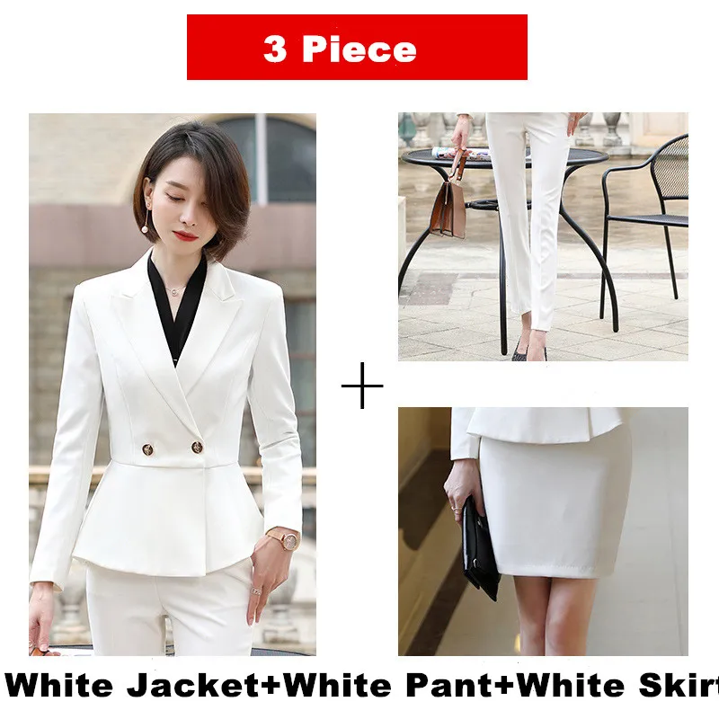 white 3 pcs-1 Красный костюм юбка костюм женщина офис профессиональный костюм темперамент годовой встречи Женская Синтетическая ткань костюм для работы YS8019108 - Цвет: white 3 pcs-1