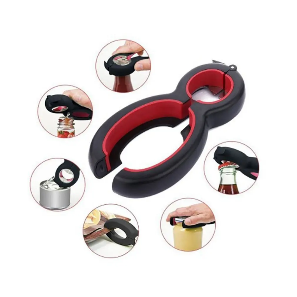 Multifunction Portable Bottle Opener 6 in1 Stainless Steel Manual Opener for Can/Bottle/Cap/Jar/ Tin/ Beer/Wine/ Kitchen M4