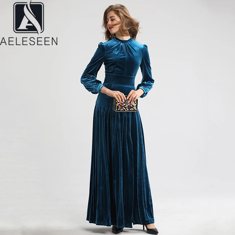 AELESEEN 2020 новый дизайн высокое качество вельветовое плиссированное длинное платье