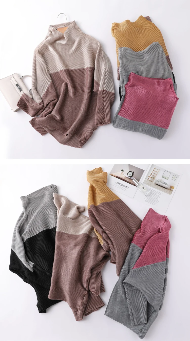 Горячая Miyake fold свободная Модная уникальная Дизайнерская футболка с рукавом «летучая мышь» с длинным рукавом и воротником-стойкой Лоскутная футболка