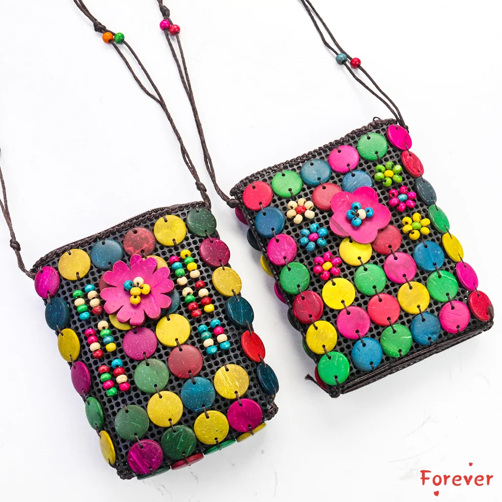 Coconut Shell Tasche Weibliche Schulter Rucksack Handy Ändern Schmuck Tasche Böhmischen Perlen Tasche Dekoration Handwerk Lagerung Tasche