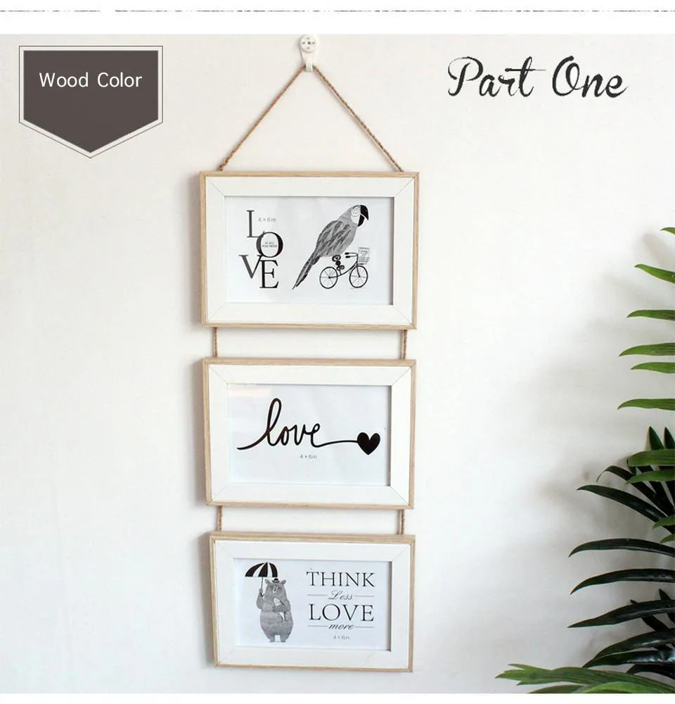 Combination 3 Connected Frame Wall Hanging Photo Simple Solid Wooden Clip Paper Picture Holder Home Wall Decoration 6/7 Inch