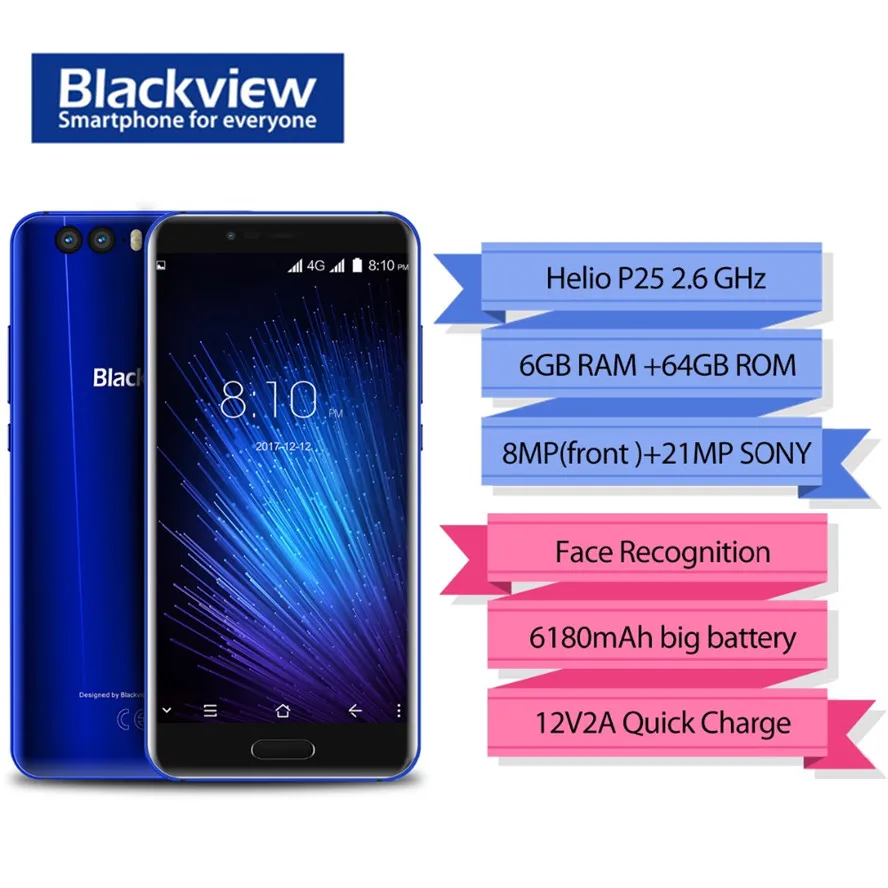 Blackview P6000 смартфон Helio P25 6180 мАч супер батарея 6 ГБ 64 5 дюймов FHD 21 МП две камеры Android 7 1