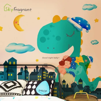 

Cartoon good dream dinosaur wall sticker cute kids room stickers self-adhesive bedroom decor home decor baby room decoration